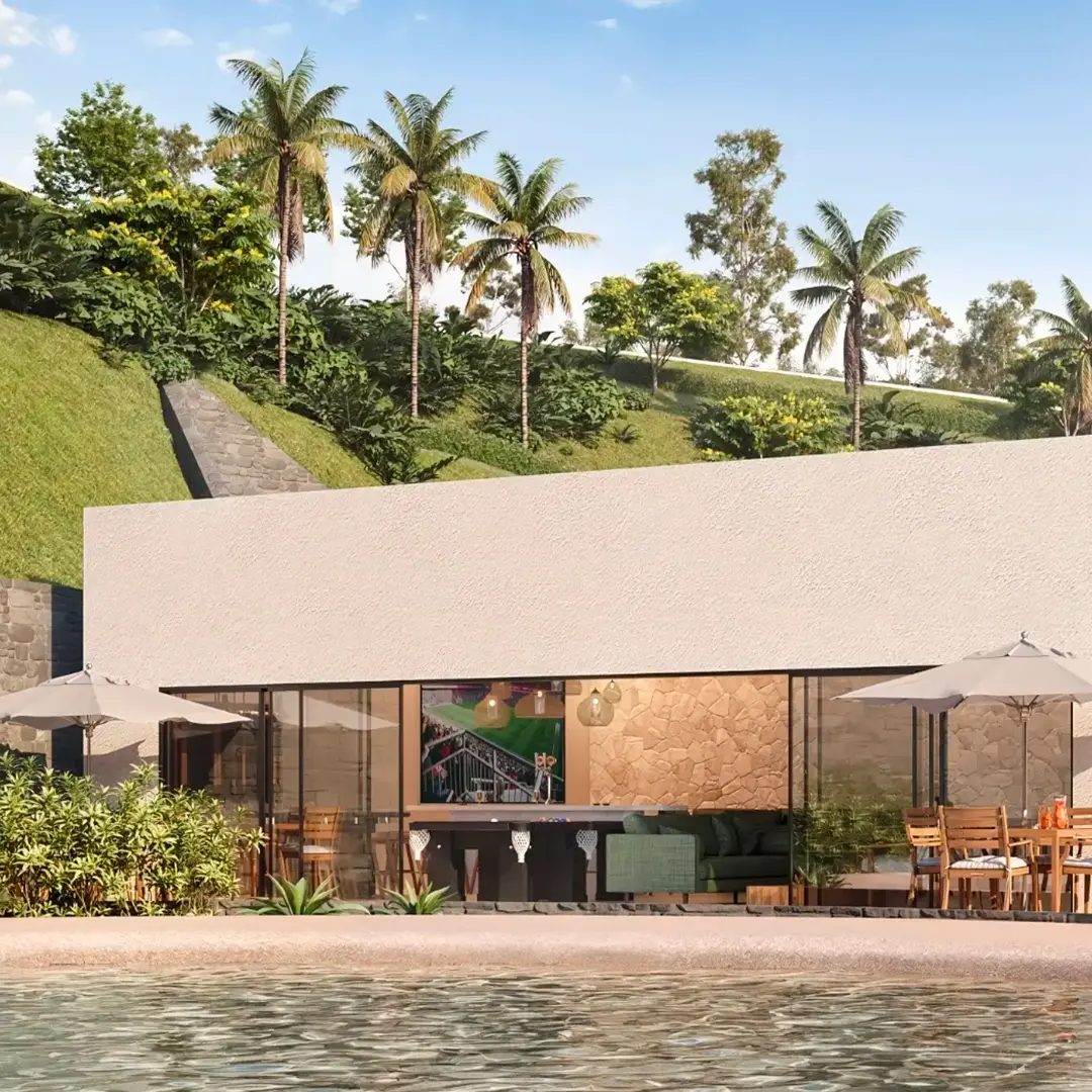 Perspectiva ilustrada da vista externa do salão de festas*