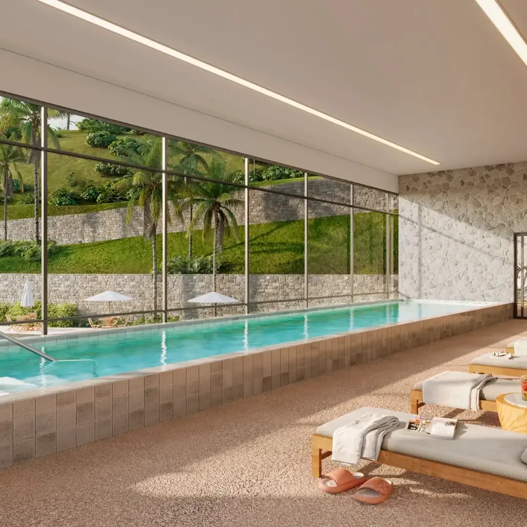 Perspectiva ilustrada da piscina aquecida