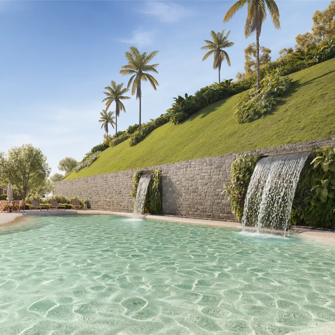 Perspectiva ilustrada da piscina externa