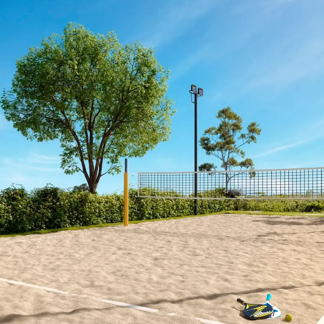 Perspectiva ilustrada da quadra de beach tênis