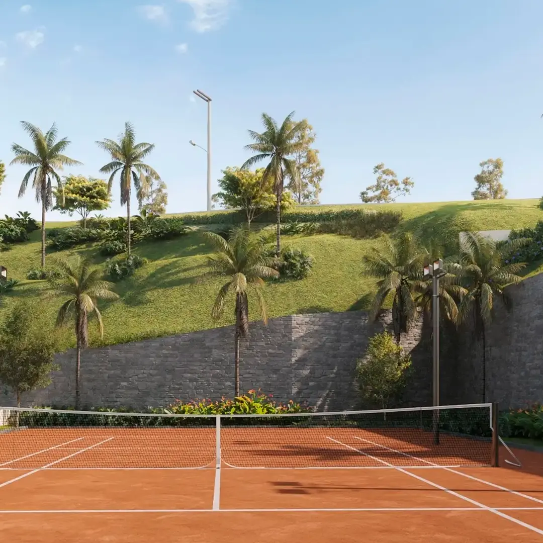 Perspectiva ilustrada da quadra de tênis (tamanho oficial)*